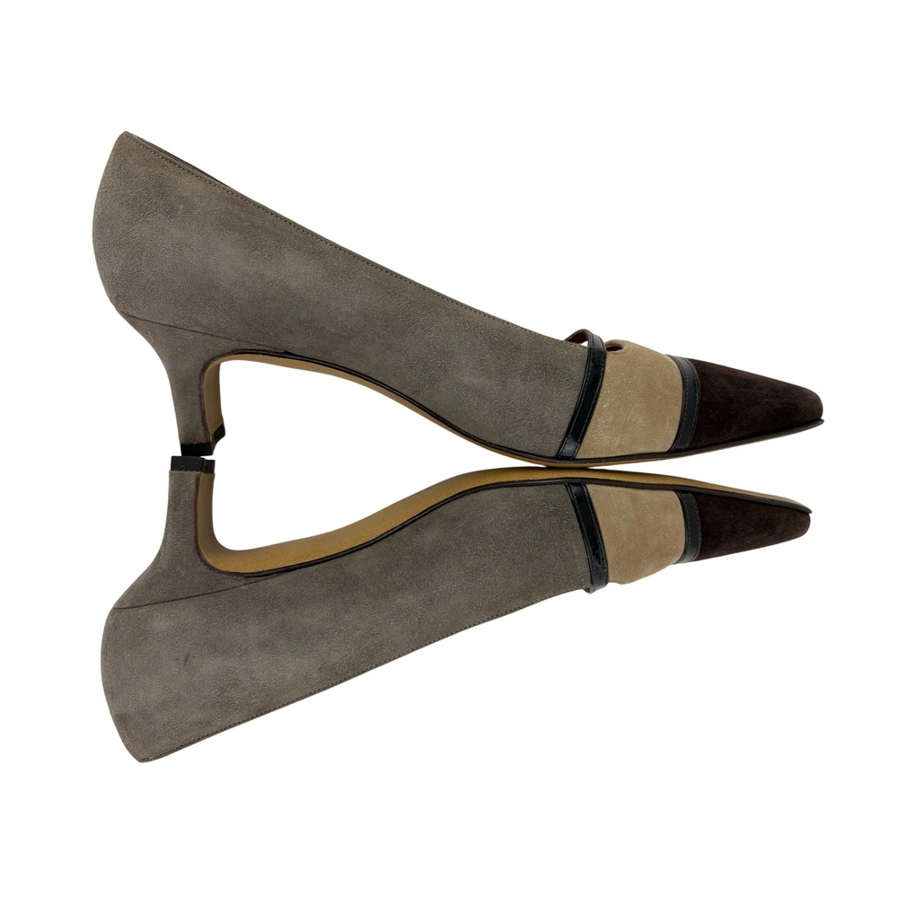 Vintage Salvatore Ferragamo Tri-Color Suede Pumps Size 7.5B Block Heel Old Money - Picture 6 of 11
